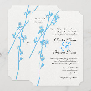 Aqua Blue Wildflower Branch Rustic Wedding Invitation