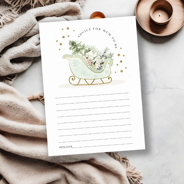 Aqua Blue Winter Sleigh Advice for Mum Baby Shower Enclosure Card (Creator Uploaded)