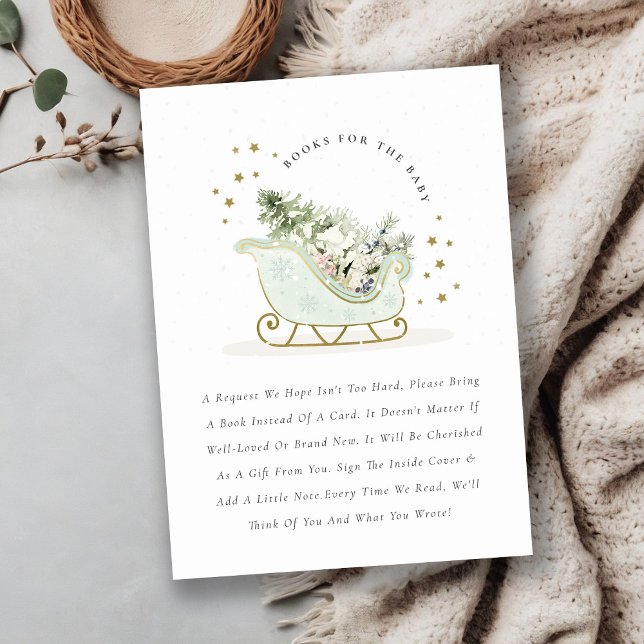 Aqua Blue Winter Sleigh Books for Baby Shower Enclosure Card (Creator Uploaded)