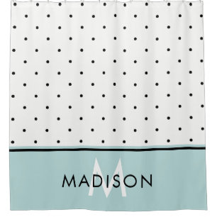 Aqua Blue with Black and White Polka Dots Shower Curtain