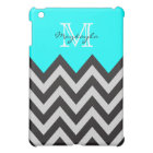 Aqua Blue with Black & Grey Chevron with monogram