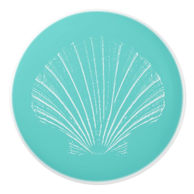 Aqua Blue with White Sea Shell Ceramic Knob (Front)