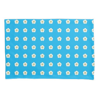 aqua blue yellow and white Buttercup Flowers Pillowcase