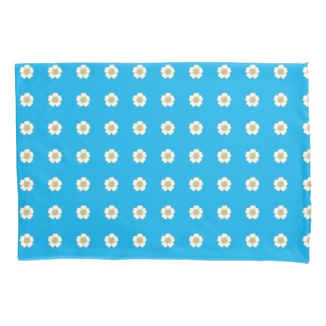 aqua blue yellow and white Buttercup Flowers Pillowcase (Front-Left)