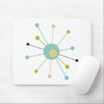 Aqua Blue Yellow Atomic Age Starburst Mid Century Mouse Mat<br><div class="desc">This colourful mid century modern mouse pad features an atomic starburst in turquoise blue,  avocado green,  cream,  and black. So fun to add to your desk!</div>