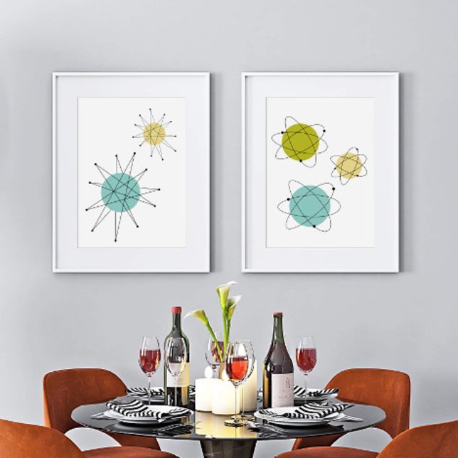 Aqua Blue Yellow Atomic Starburst Atom Mid Century (Creator Uploaded)