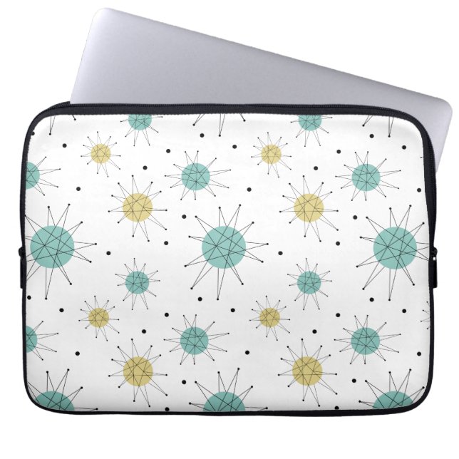 Aqua Blue Yellow Franciscan Starburst Mid Century Laptop Sleeve (Front)