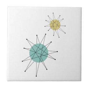 Aqua Blue Yellow Franciscan Starburst Mid Century Tile