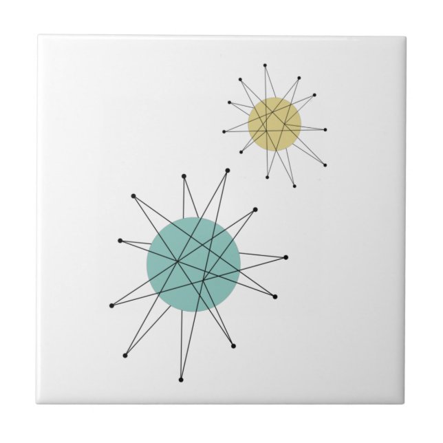 Aqua Blue Yellow Franciscan Starburst Mid Century Tile (Front)