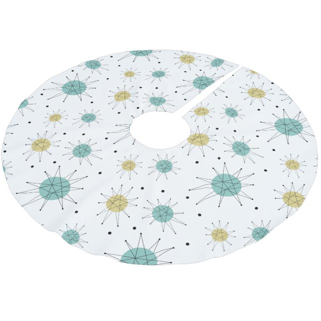 Aqua Blue Yellow Franciscan Starburst Midcentury Brushed Polyester Tree Skirt (Angled)