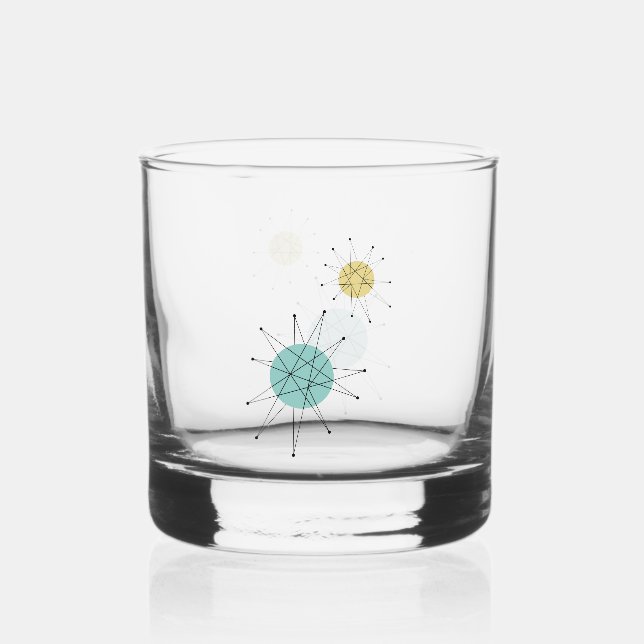 Aqua Blue Yellow Franciscan Starburst Midcentury Whiskey Glass (Front)