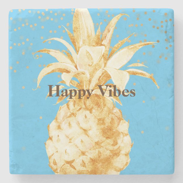 Aqua Blue Yellow Gold Pineapple Stone Coaster (Front)