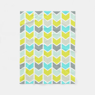 Aqua Blue Yellow Grey Geometric Chevron Pattern Fleece Blanket