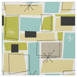 Aqua Blue Yellow Rectangles Mid Century Pattern Fabric