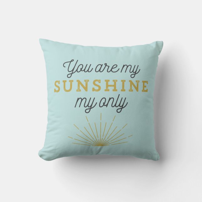 Aqua Blue You Are My Sunshine Retro Cushion (Front)