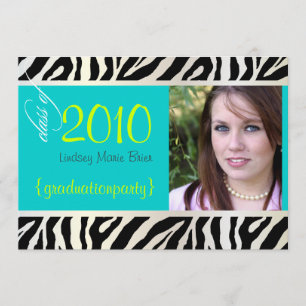 Aqua Blue Zebra Graduation Photo Invitation
