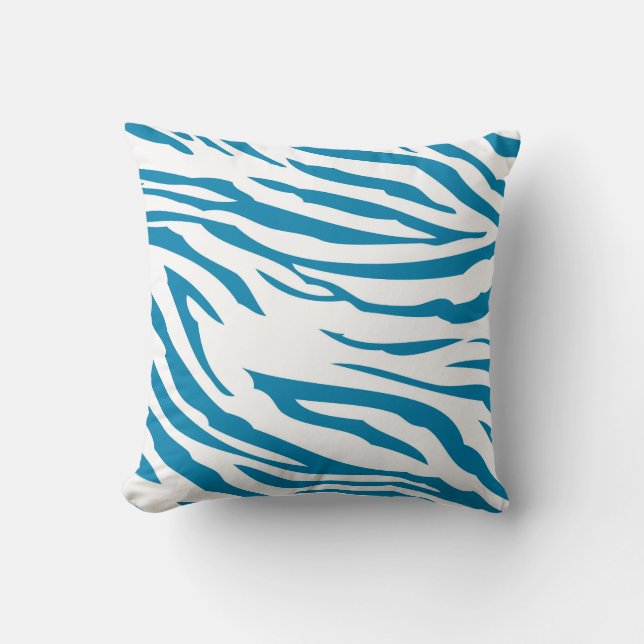 Aqua Blue Zebra Print Cushion (Front)