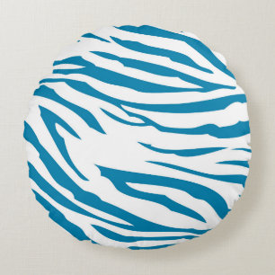 Aqua Blue Zebra Print Round Cushion
