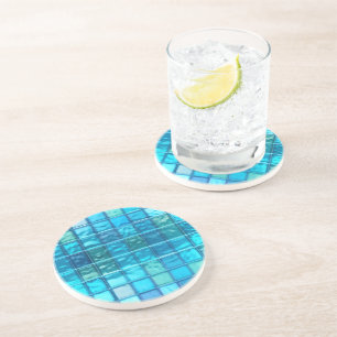 Aqua Blues Translucent Tiled-Look Coaster