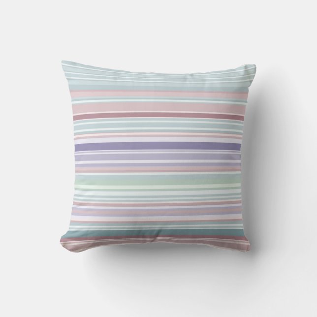 Aqua, Blush and Lavender Stripes Cushion (Front)