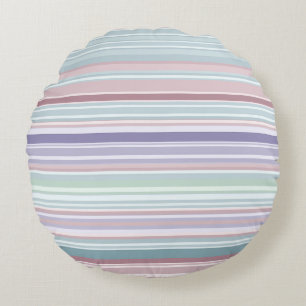 Aqua, Blush and Lavender Stripes Round Cushion