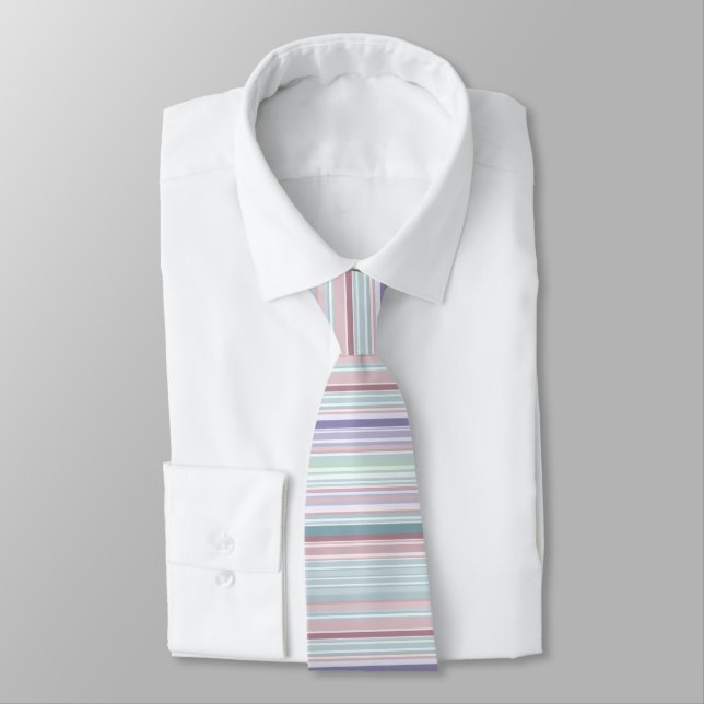 Aqua, Blush and Lavender Stripes Tie (Tied)