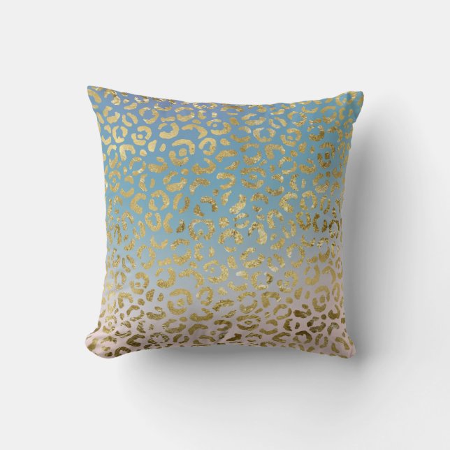 Aqua Blush Gold Leopard Print    Cushion (Front)