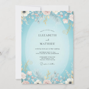 Aqua Blush Painted Wedding Invitation