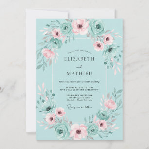 Aqua Blush Watercolor Wedding Invitation