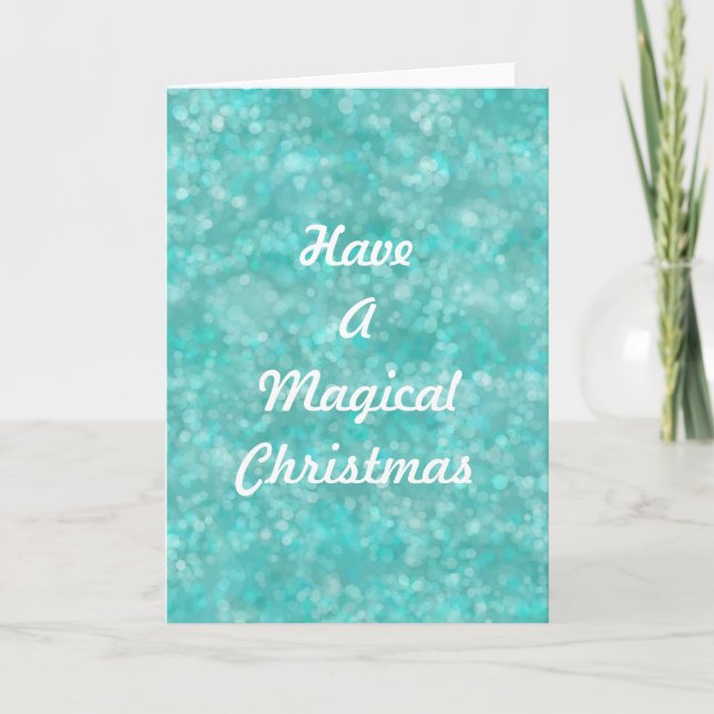 Aqua Bokeh Christmas Holiday Card (Front)