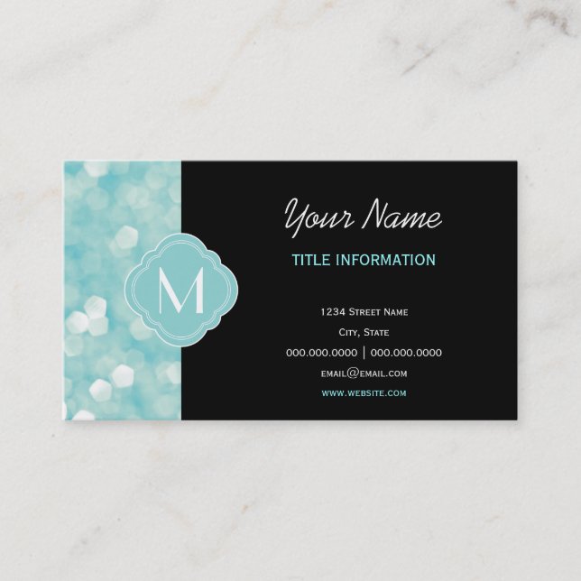 Aqua Bokeh Lights Glitter Sparkles Business Card (Front)