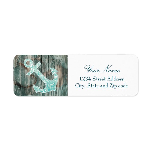 Aqua Bokeh Nautical Glitter Anchor on Wood (Front)