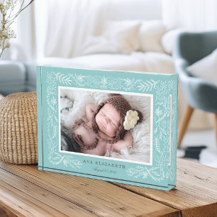 Aqua Botanical Frame   Baby Photo Block