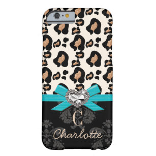 Aqua Bow Heart Shaped Faux Bling Leopard Print Barely There iPhone 6 Case