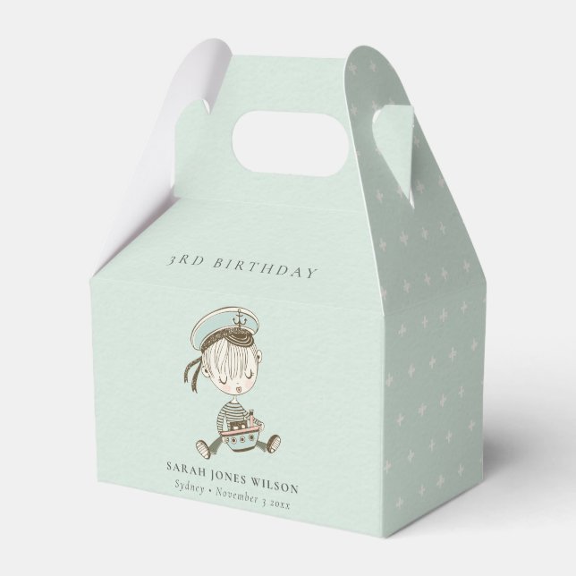 Aqua Boys Little Sailor Nautical Any Age Birthday Favour Box (Front Side)