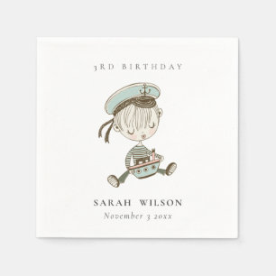 Aqua Boys Little Sailor Nautical Any Age Birthday Napkin