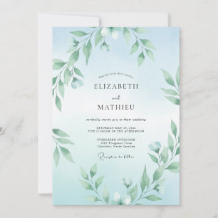 Aqua Branch Eucalyptus Wedding Invitation