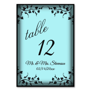 Aqua Bride Groom Names and Date Table Number