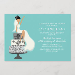 Aqua Bride on Wedding Cake Invitation