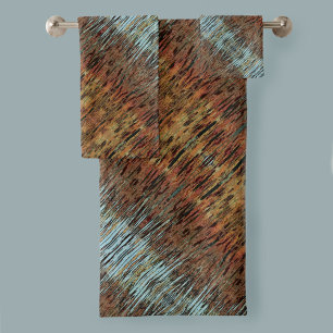 Aqua Brown and Orange Abstract patterned Bath Towel Set