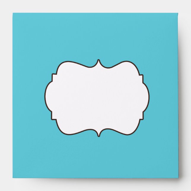 Aqua, Brown, and White Damask Linen Sq. Envelope (Front)