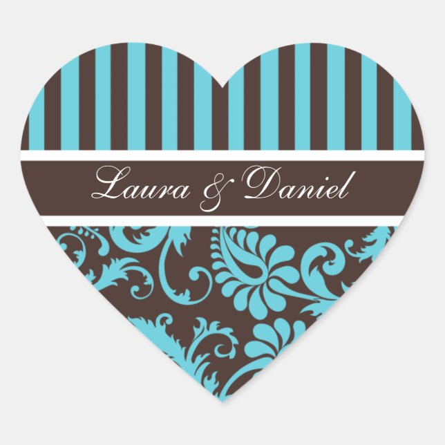 Aqua, Brown, and White Heart Shaped Sticker (Front)
