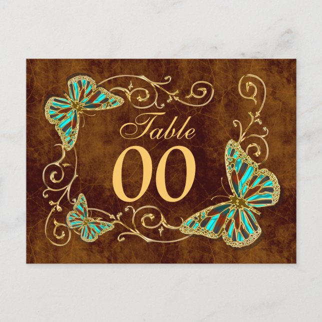 Aqua brown gold table number postcard (Front)