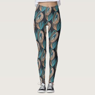 Aqua/ Brown Peacock Women's Leggings