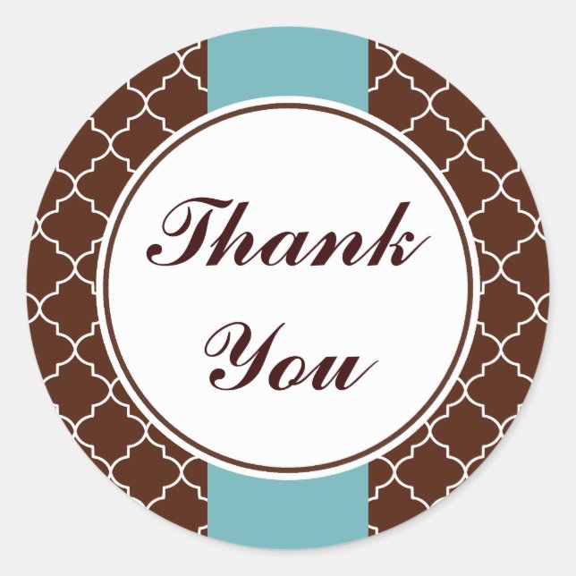 Aqua Brown Thank You Stickers (Front)