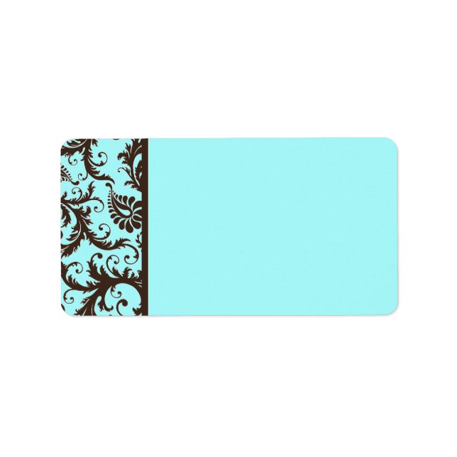 Aqua, Brown, White Damask Address Label (Front)