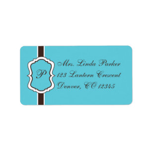 Aqua, Brown, White Monogrammed Address Label
