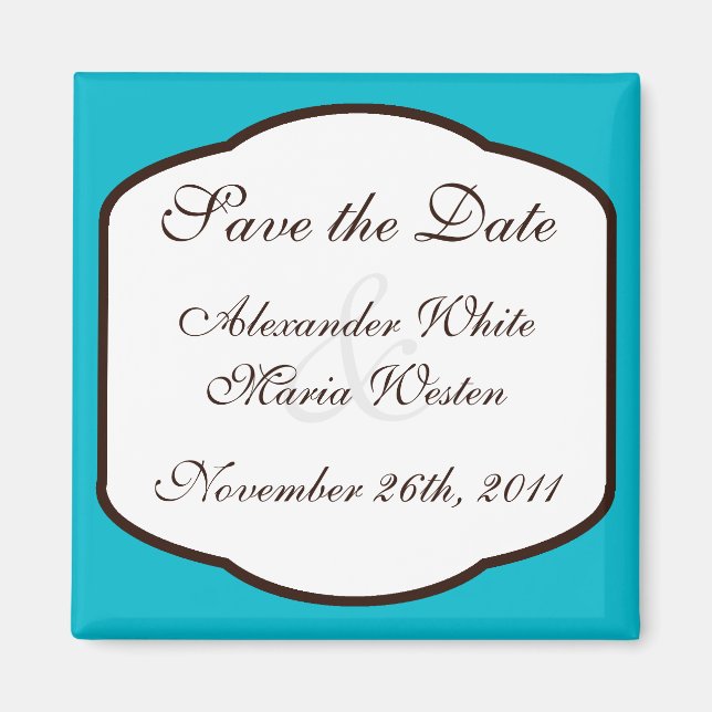 Aqua Brown & White Save the Date Magnet (Front)
