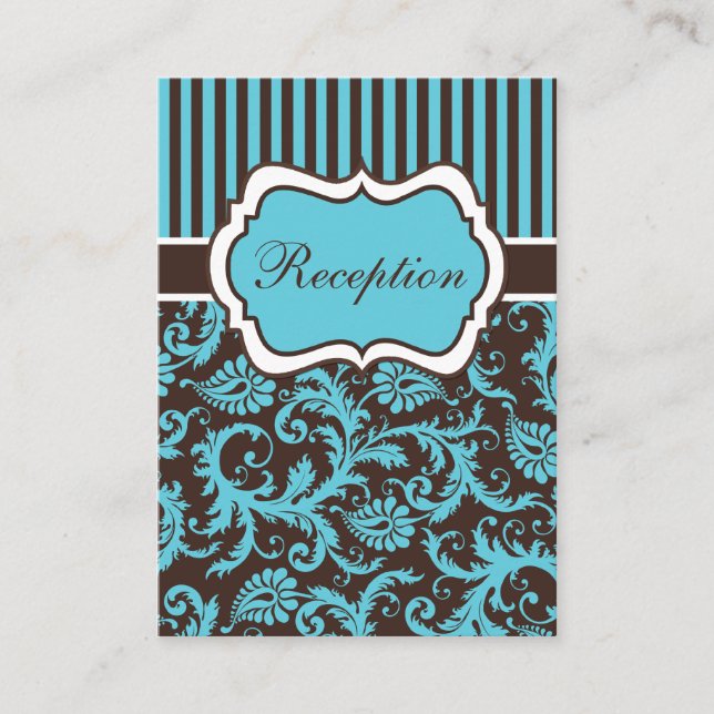 Aqua, Brown, White Striped Damask Enclosure Card (Front)