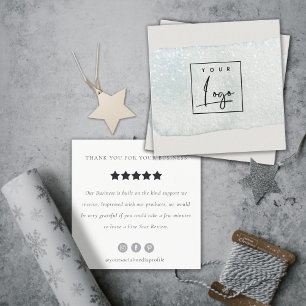 Aqua Brush Stoke Monogram Review Request Logo Square Business Card